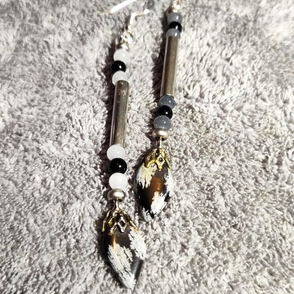 Handmade Upcycled Flowering Obsidian dangling Earrings. SHIPS FREE - Picture 3 of 5